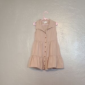 Stella Tweed Girls Tan Sleeveless Tiered Sundress Small EUC Button Up